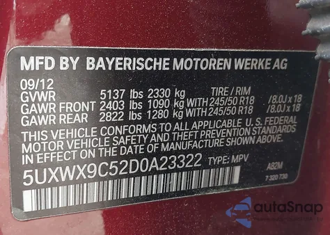 2013 BMW X3 xDrive28I from USA, damaged, VIN 5UXWX9C52D0A23322